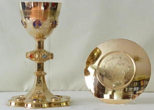 Ornate French antique solid silver gilt Gothic Chapel Set